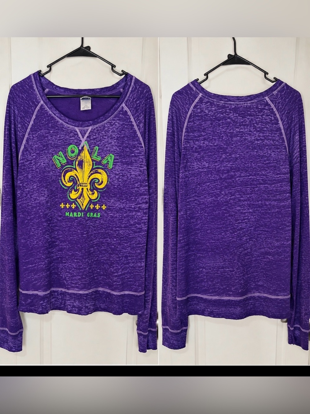 Mardi Gras Creative Apparel Long Sleeve Tshirt purple green Nola saints beads 2X